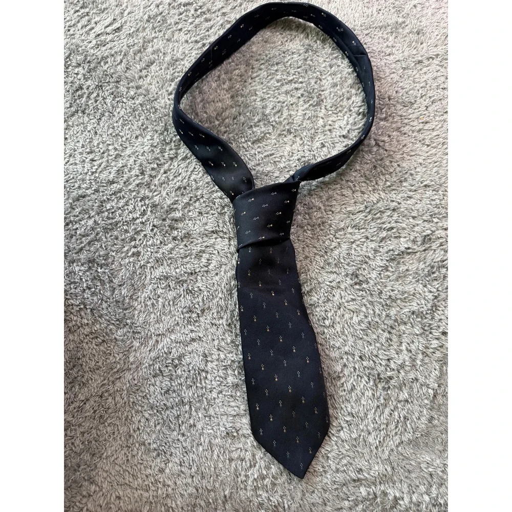 Mr Mac Mens Geometric Diamond Necktie OS Black Gold Polyester Vintage